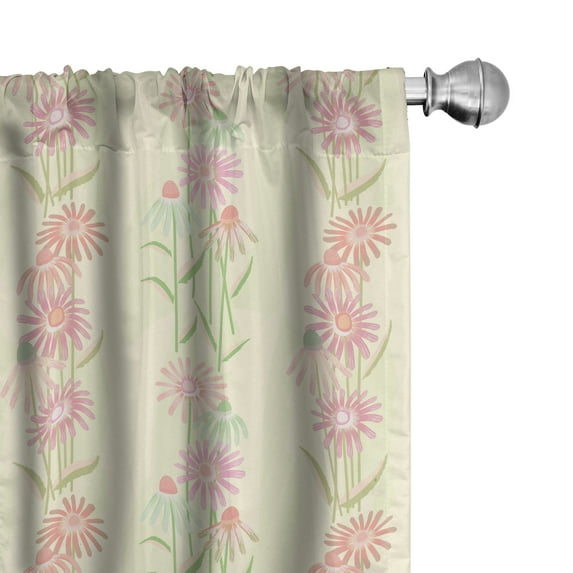 Ambesonne Floral Window Curtains, Echinacea Flowers Pattern, Each 28" W x 84" L, Pastel Pink and Pale Green