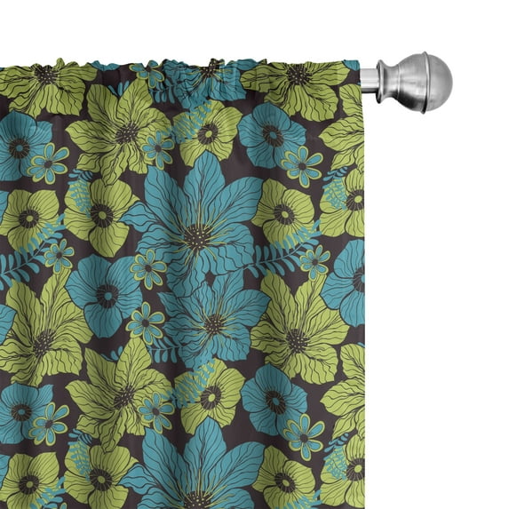 Ambesonne Floral Window Curtains, Exotic Flowers Illustraiton, Each 28" W x 95" L, Dark Mauve Yellow Green