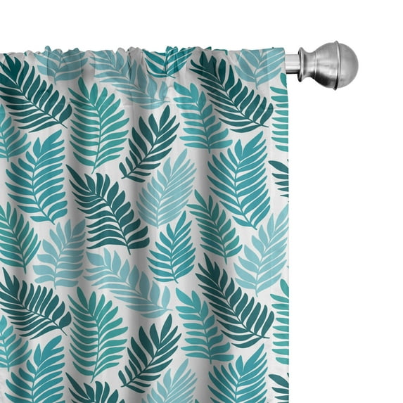 Ambesonne Floral 4-Panel Curtains, Exotic Tropical Leaves Art, 56"x84", White Teal Seafoam