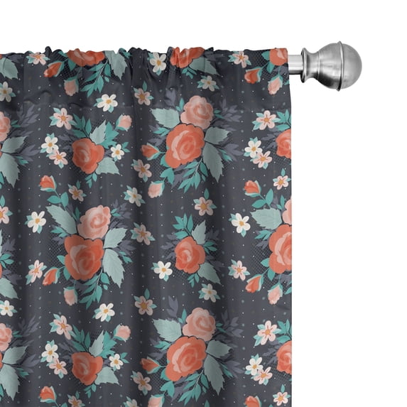 Ambesonne Floral Window Curtains, Feminine Colorful Roses Art, Each 28" W x 95" L, Dark Indigo and Multicolor