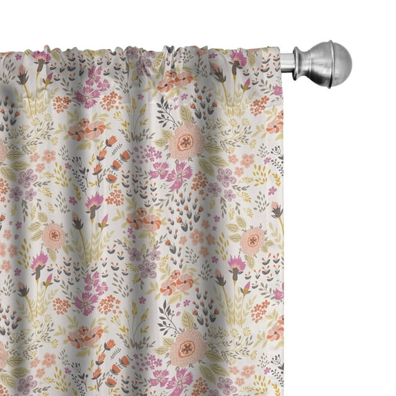 Ambesonne Floral Window Curtains, Feminine Concept, Each 28" W x 84" L, Pale Eggshell Multicolor