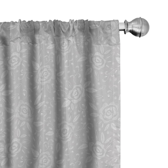 Ambesonne Floral Window Curtains, Feminine Roses with Details, Each 28" W x 95" L, Pale Taupe and Pearl