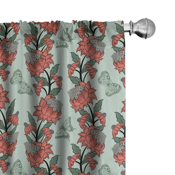 Ambesonne Floral 4-Panel Curtains, Flower Butterfly Silhouettes, 56"x63", Pale Blue Coral