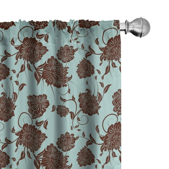 Ambesonne Floral Window Curtains, Flower Ornaments Retro, Each 28" W x 84" L, Pale Blue Brown