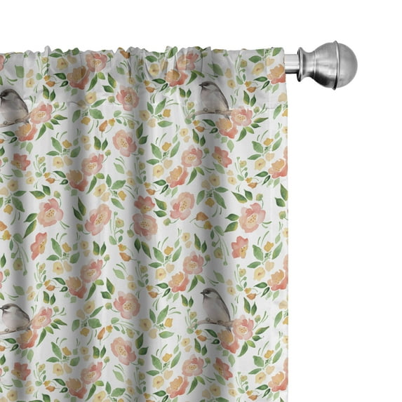 Ambesonne Floral Window Curtains, Flower Petals Blossoms, Each 28" W x 95" L, Coral Fern Green White
