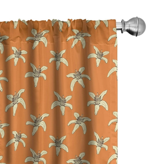Ambesonne Floral Window Curtains, Flowering Lily Blossoms Art, Each 28" W x 63" L, Dark Orange and Cream