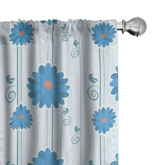 Ambesonne Floral Window Curtains, Flowers Cuving Leaves Botany, Each 28" W x 63" L, Deep Sky Blue and Coral
