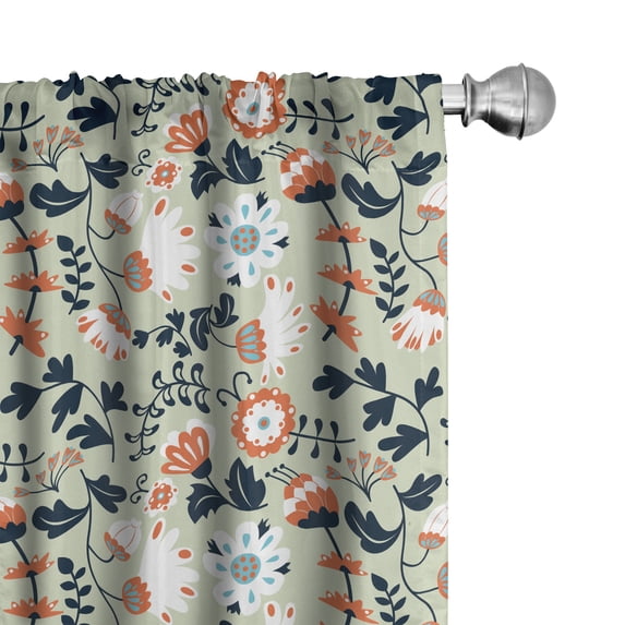Ambesonne Floral Window Curtains, Flowers Garden Leaves Art, Each 28" W x 95" L, Burnt Sienna and Petrol Blue