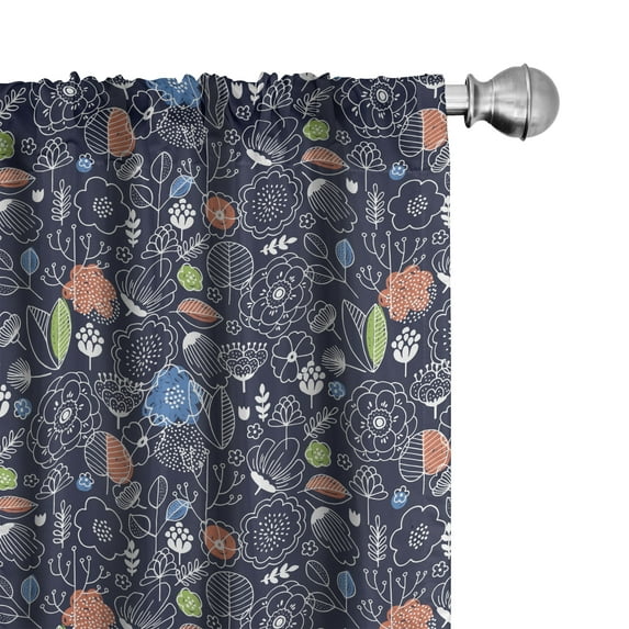 Ambesonne Floral Window Curtains, Flowers Leaves Scandinavian, Each 28" W x 95" L, Dark Indigo and Multicolor
