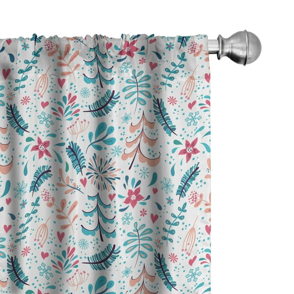 Ambesonne Floral Window Curtains, Flowers Leaves and Dots Art, Each 28" W x 63" L, Pink Teal Peach
