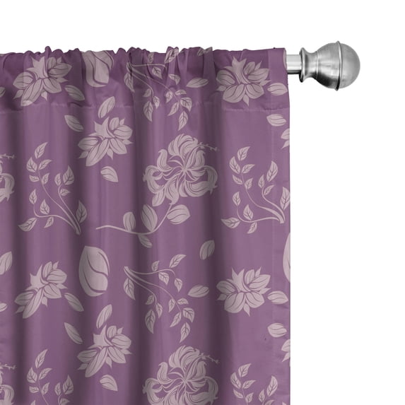 Ambesonne Floral 4-Panel Curtains, Flowers Purplish Back Art, 56"x95", Pale Eggplant and Grey Pink