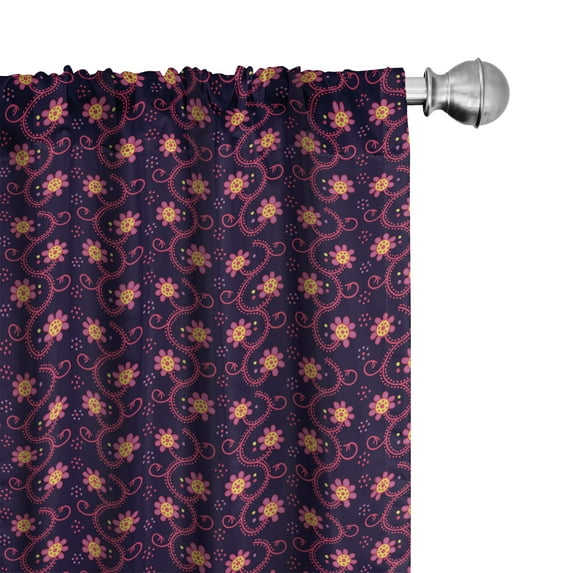 Ambesonne Floral Window Curtains, Flowers Swirling Line, Each 28" W x 84" L, Dark Purple Magenta