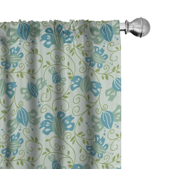 Ambesonne Floral Window Curtains, Flowers and Curved Branches, Each 28" W x 84" L, Pale Seafoam Multicolor