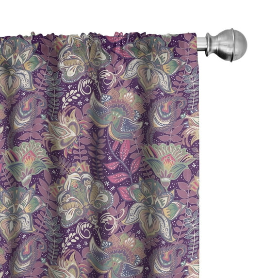 Ambesonne Floral Window Curtains, Flowers and Mandala Art, Each 28" W x 84" L, Mauve Green