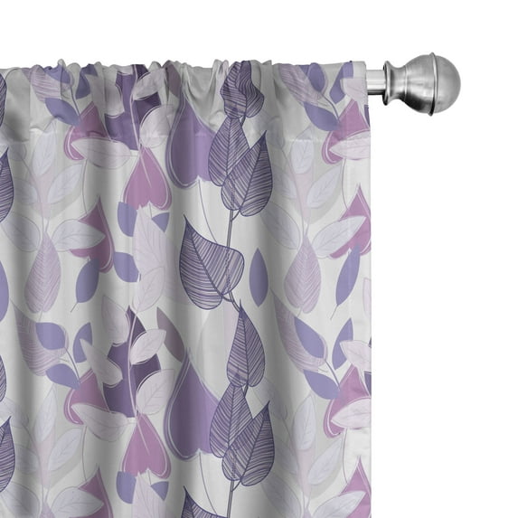 Ambesonne Floral Window Curtains, Foliage Leaves Purple, Each 28" W x 84" L, Lavender Pale Grey Lilac