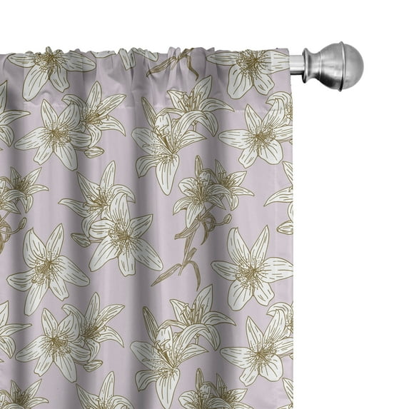 Ambesonne Floral Window Curtains, Freesia Flower Print, Each 28" W x 95" L, Pale Ceil Blue White