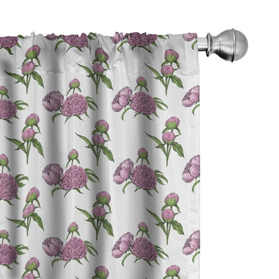 Ambesonne Floral 4-Panel Curtains, Fresh Blooming Peony Buds, 56"x63", Pale Pink Fern Green