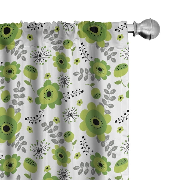 Ambesonne Floral Window Curtains, Fresh Tones Spring Blossoms, Each 28" W x 95" L, Yellow Green Fern Green