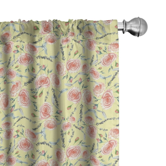 Ambesonne Floral 4-Panel Curtains, Garden Art Romantic Elements, 56"x95", Pale Yellow and Burnt Sienna