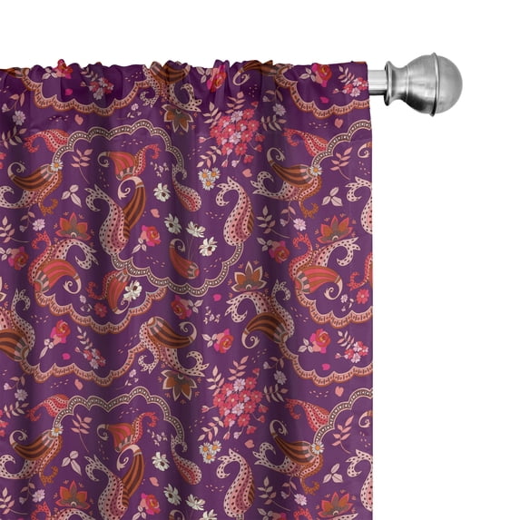 Ambesonne Floral Window Curtains, Garden Flora and Paisley, Each 28" W x 95" L, Purple and Dark Coral