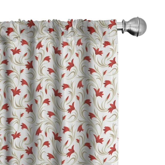 Ambesonne Floral Window Curtains, Gladiolus and Leaves, Each 28" W x 84" L, Vermilion Beige