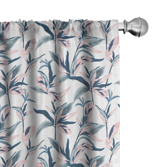 Ambesonne Floral 4-Panel Curtains, Graphic Design of Leaves, 56"x84", White Rose Blue Grey
