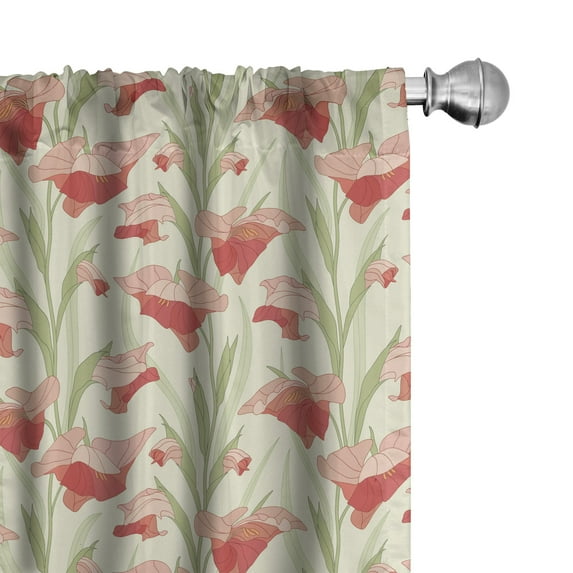 Ambesonne Floral Window Curtains, Graphic Flowers Close Up, Each 28" W x 95" L, Dark Salmon Pale Green