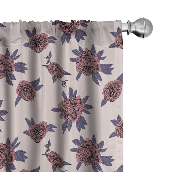 Ambesonne Floral 4-Panel Curtains, Grown Peony Flowers Bloom, 56"x84", Blush Pale Eggplant