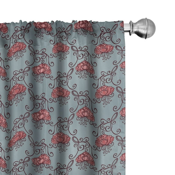 Ambesonne Floral Window Curtains, Grunge Romantic Ornaments, Each 28" W x 63" L, Slate Blue Pink