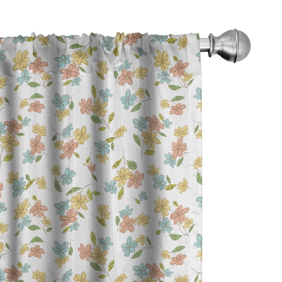 Ambesonne Floral Window Curtains, Hand Drawn Doodle Daisies, Each 28" W x 63" L, Peach Seafoam