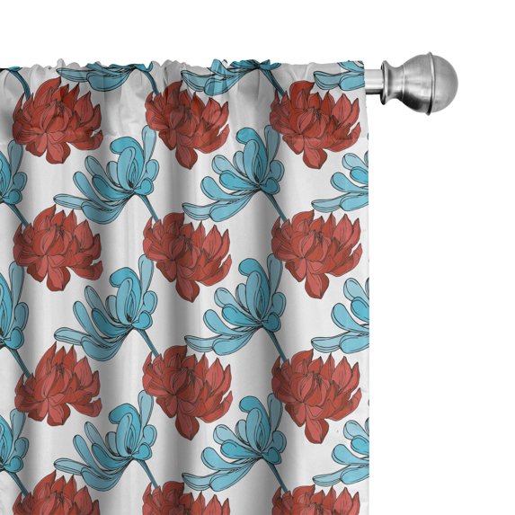 Ambesonne Floral Window Curtains, Hand Drawn Echeverias Art, Each 28" W x 63" L, Pale Sky Blue and Salmon