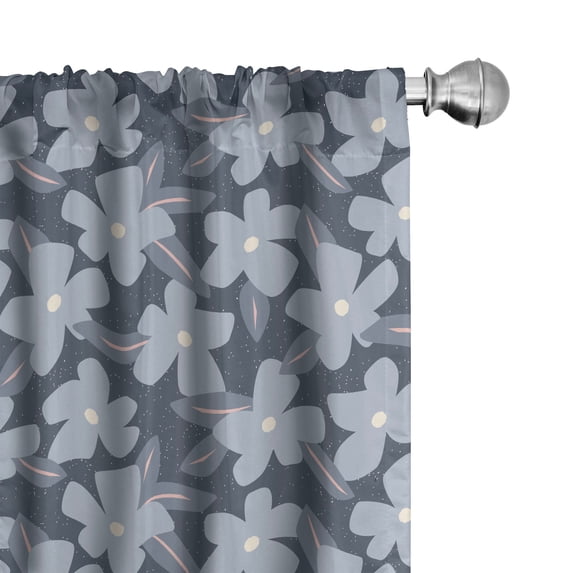 Ambesonne Floral Window Curtains, Hand-Drawn Flowers Dots Art, Each 28" W x 63" L, Pale Purpleblue and Blush