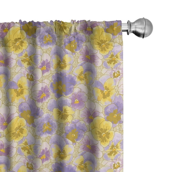 Ambesonne Floral 4-Panel Curtains, Hand Drawn Pansy Garden, 56"x84", Lavender Lilac Yellow