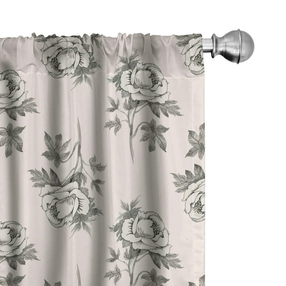 Ambesonne Floral Window Curtains, Hand Drawn Romantic Rose, Each 28" W x 63" L, Pale Rose Ivory and Grey