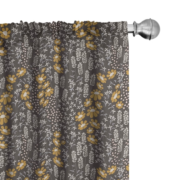 Ambesonne Floral 4-Panel Curtains, Hand Drawn Spring Flowers, 56"x63", Taupe and Dark Yellow