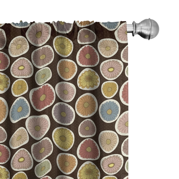 Ambesonne Floral Window Curtains, Hand Drawn Sunflower Art, Each 28" W x 95" L, Dark Brown Multicolor