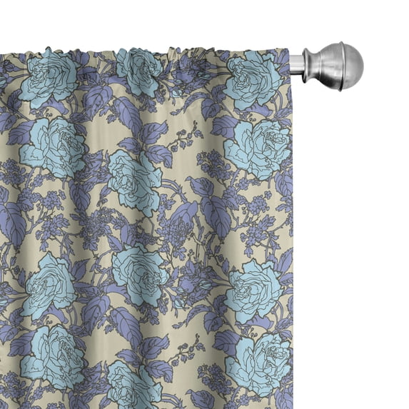 Ambesonne Floral Window Curtains, Hand Drawn Wild Roses Art, Each 28" W x 63" L, Lavender Blue and Multicolor