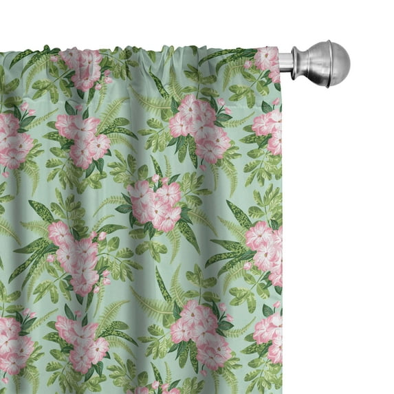 Ambesonne Floral 4-Panel Curtains, Hibiscus Blooming Bouquets, 56"x63", Olive Green Seafoam Pink