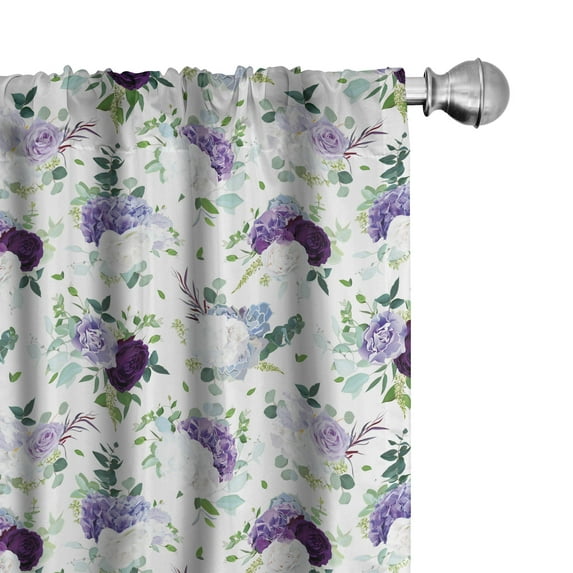 Ambesonne Floral Window Curtains, Hydrangea Rose Iris Flowers, Each 28" W x 95" L, Plum Blue Violet