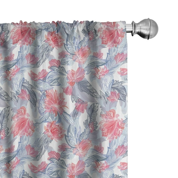 Ambesonne Floral 4-Panel Curtains, Intertwined Lily Lotus Flora, 56"x63", Ceil Blue Dark Coral