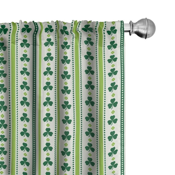 Ambesonne Floral Window Curtains, Irish Clovers Lines Dots, Each 28" W x 95" L, Lime Green Dark Green
