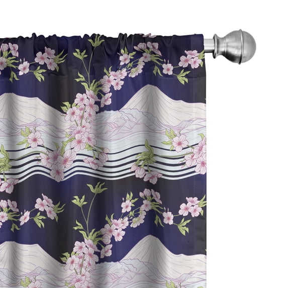 Ambesonne Floral Window Curtains, Japanese Blossom Mount Hill, Each 28" W x 84" L, Indigo Pale Pink
