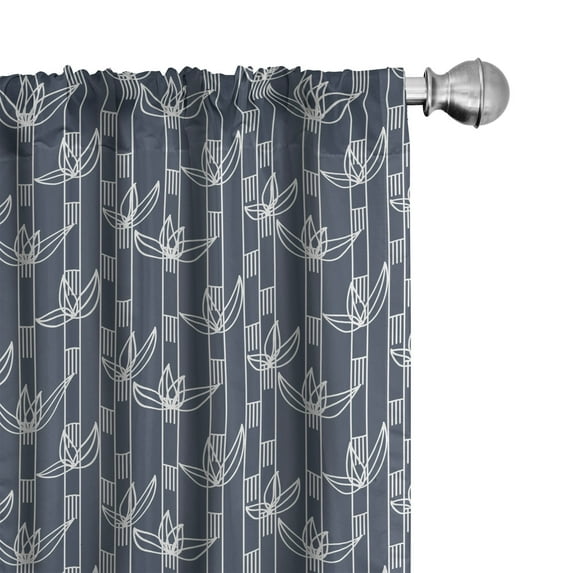 Ambesonne Floral Window Curtains, Japanese Striped Graphic, Each 28" W x 95" L, Charcoal Grey Dark Blue