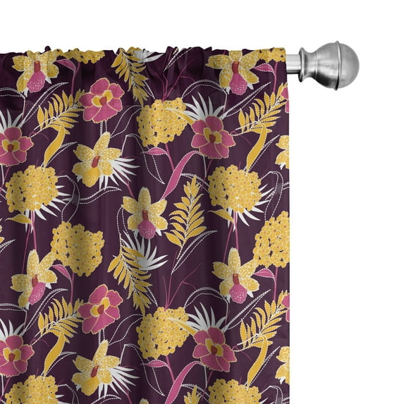 Ambesonne Floral Window Curtains, Jungle Illusion Blooming Art, Each 28" W x 63" L, Dark Purple Apricot White