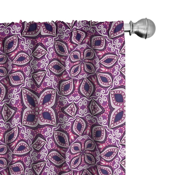 Ambesonne Floral Window Curtains, Lace Trippy Flowers Leaf, Each 28" W x 84" L, Magenta Pink Plum