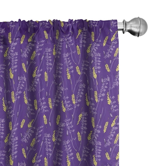 Ambesonne Floral 4-Panel Curtains, Lavender Flowers Leaves Art, 56"x63", Violet and Pastel Yellow