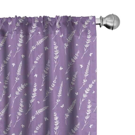 Ambesonne Floral Window Curtains, Lavender and Butterflies, Each 28" W x 63" L, Violet and White