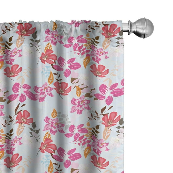 Ambesonne Floral Window Curtains, Leaves Flowers Petals Art, Each 28" W x 63" L, Pink Dark Coral Salmon