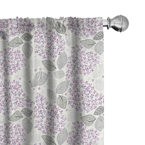 Ambesonne Floral Window Curtains, Leaves Lilac Flower Blossoms, Each 28" W x 84" L, Pale Purple Pale Taupe