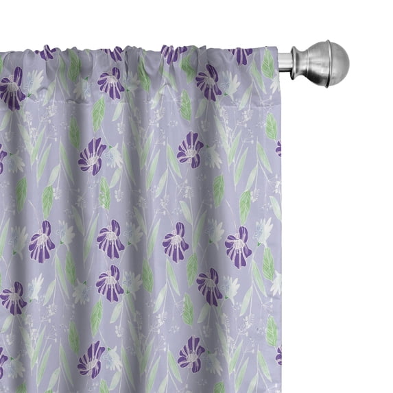 Ambesonne Floral 4-Panel Curtains, Lila Blossoms Sketch Style, 56"x63", Ceil Blue Multicolor